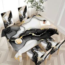 5-Piece/7-Piece Chair Cover And Tablecloth Set In Black, White, And Gold Fluid Art Series - Luxurious Abstract Splatter Texture Tablecloth And Chair Cover Set For Modern Art Style Home Textile Sets; Rectangular Table And Chair Decoration, Elastic And Comfortable, Detachable For Washing, Suitable For Home And Party Decoration, Event Planning, Holiday Table Setting, Elegant Decoration, Floral Design, Detachable Cover, Comfortable Fit, Rectangular Tablecloth, Party Planner, Event Planner Elastic Tablecloth Set, Suitable For Dining Rooms, Living Rooms, Kitchens, Home Decoration. - Nhiều màu - Xem 12