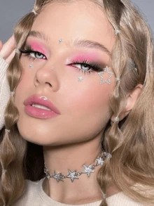 2pcs Rhinestone Golden Face Sticker, Glitter Pattern Eye Makeup Tattoo Sticker, Self-Adhesive Decorative Stickers, Also Can Be Used For Nail Stickers - Multicolor - View 2