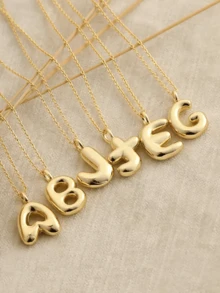 1件时尚精致的金色铜字母泡泡吊坠不锈钢链项链，儿童首饰配饰，节日派对礼物装饰 - 金色 - 查看 6