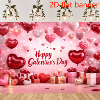 2D Flat Banner 1pc Happy Valentine's Day Banner, Romantic Party Background, Ideal For Photography And Celebrations, Polyester, Decoration, Celebration
