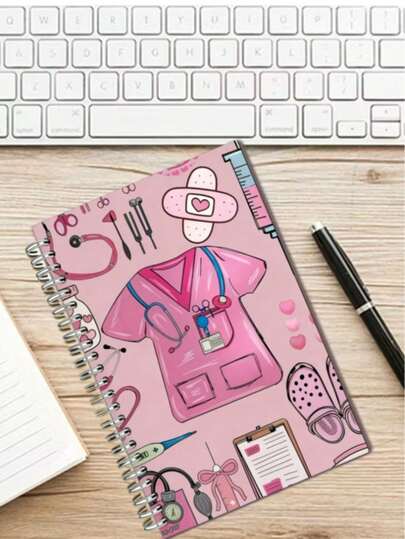 Sjuksköterskeanteckningsbok med söta illustrationer, tjocka sidor, tyst blädderblock, daglig planerare för sjuksköterskor, present till uppskattning för sjuksköterskor, spiralanteckningsbok för sjuksköterskor och sjuksköterskor