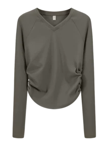 JUTU Double-Sided Velvet Asymmetrical V-Neck Base Layer 2026 Women Winter Sweet & Cool Long Sleeve Top - 237 Earth Gray - View 10