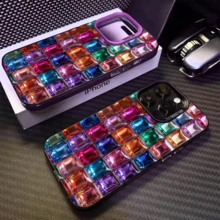 Unisex Colorful Square Jewels Grid Pattern  16 Pro Max/17 Pro Max/16 Plus/ 15 Pro Max/15 Plus/14 Pro Max/14 Plus/13 Pro Max/13 Plus/11 Pro Max/XS Max/12 Pro Max Case | Cute, Stylish & High-Quality | The Best Gift To Give A Friend - 紫色 - 查看 2
