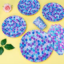 Iridescent Fish Scale Disposable Plates, Napkins, Cups, Party Supplies For 25 Guests, Disposable Paper Plates For Birthday, Wedding, Party, Family Picnic - Multicolor - View 5