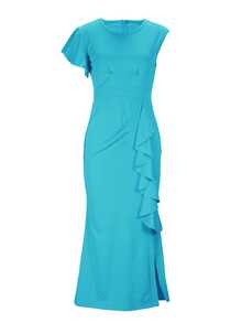 Women's Solid Color Round Neck Patchwork Ruffle Side Slit Elegant Party Dress - Sky Blue - View 4