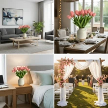 3支人造郁金香花饰，家居装饰配件，客厅卧室仿真花 - 西瓜粉 - 查看 5