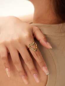 1pc Fashionable Heart Shaped Open Stainless Steel Ring For Women, Unique Niche Vacation Accessory, Suitable For Women's Casual Daily Wear - 4021 - View 3