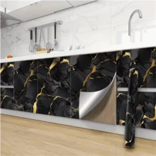 1卷大理石纹乙烯基壁纸，黑色底金色纹理，自粘防水，可移除厨房墙贴，异形条纹设计，可拆卸家居装饰 - 彩色 - 查看 6