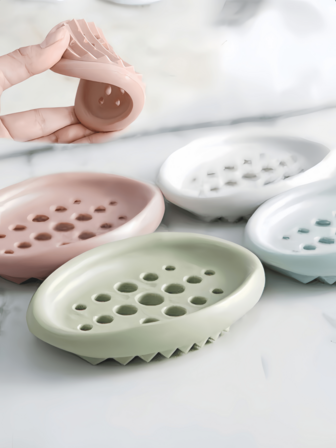 4/2/1pcs Silicone Soap Dish - Fashionable Oval Self-Draining Soap Holder With Multi-Functional Storage Rack - Suitable For Bathroom Countertop, Sink And Counter, Convenient For Easy Access To Soap Bars, Durable And Space-Saving Bathroom Accessory, Soap Holder, Soap Dish, Bathroom Storage, Kitchen Supplies, Soap Holder, Bathroom Storage, Bathroom Supplies, Soap Holder