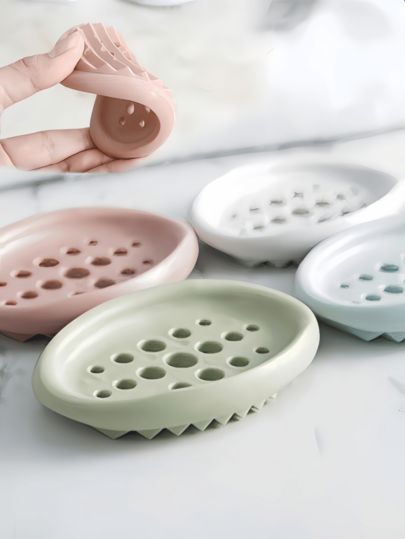 1pc Silicone Soap Dish - Fashionable Oval Self-Draining Soap Holder With Multi-Functional Storage Rack - Suitable For Bathroom Countertop, Sink And Counter, Convenient For Easy Access To Soap Bars, Durable And Space-Saving Bathroom Accessory, Soap Holder, Soap Dish, Bathroom Storage, Kitchen Supplies, Soap Holder, Bathroom Storage, Bathroom Supplies, Soap Holder