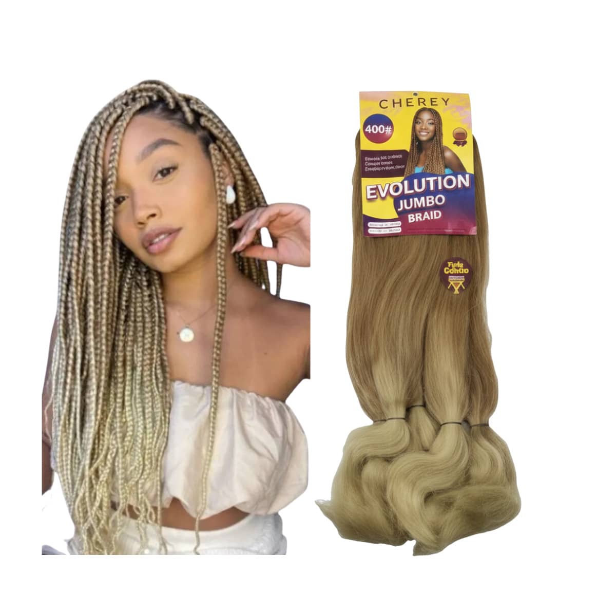 JUMBO T27/613 OMBRÉ MEL PLATINADO | FIBRA PARA BOX BRAIDS E TRANÇAS | CABELO SINTÉTICO ALTA TEMPERATURA 400G - Dourado - Visão 1