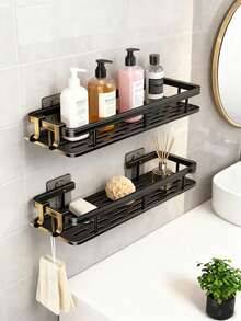 1Pc Wall-Mount Bathroom Shelf - No Drill Cosmetic Organizer For Toilet & Vanity, Minimalist Rustproof Storage Rack (Easy Install)