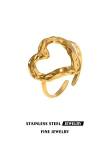 1pc Fashionable Heart Shaped Open Stainless Steel Ring For Women, Unique Niche Vacation Accessory, Suitable For Women's Casual Daily Wear - 4021 - View 7