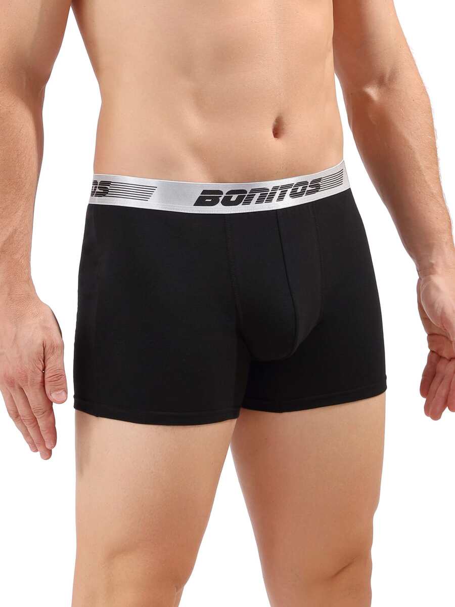 4 chiếc quần lót boxer cổ điển, quần lót cạp chun có họa tiết chữ cho nam, quần lót nam màu trơn, quần đùi