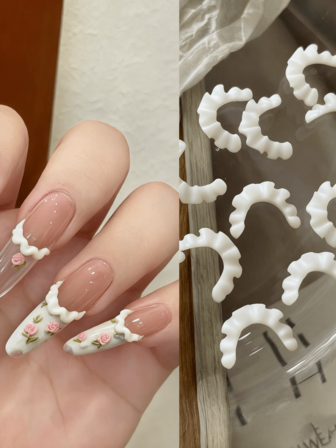 20pcs Soft Carved Skirt Edge Nail Accessories French Girl Lace Lace Lace Versatile Resin DIY Nail Decoration Accessories Nail Accessories