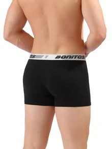 4 chiếc quần lót boxer cổ điển, quần lót cạp chun có họa tiết chữ cho nam, quần lót nam màu trơn, quần đùi - màu đen - Xem 5