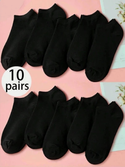 10双装女士透气吸湿中筒袜，白/黑/灰三色可选，适合大多数脚型