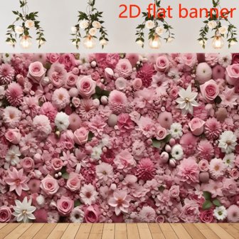 2D Flat Banner1pc Romantic Pink Floral Polyester Party Banner,Blooming Roses And Peonies Design For Valentine's Day, Weddings, Home & Garden Celebrations, Studio Backdrop, Outdoor Events