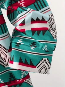 Sudadera de manga larga con estampado de rayas y geométrico de moda para niño preadolescente, otoño - Verde - Ver 5