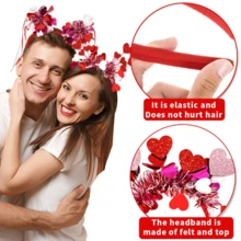 2件装情人节心形头饰，闪亮心形发箍，心形装饰头饰，红色心形头饰，适合情人节、节日婚礼、生日、派对礼物装饰、拍照道具装饰头饰 - 彩色 - 查看 3