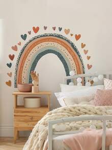 Plus Size Cartoon Rainbow Heart Children's Room Decor Stickers, Colorful Wall Decals, Removable, Suitable For Home Wall Decoration, Party Background