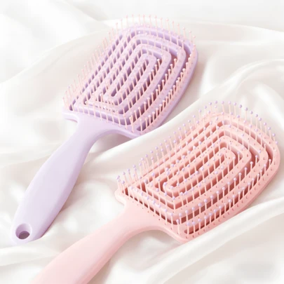 1PC Ribbed Volumizing Detangling Hair Brush-Hollowed-Out Massage Tool For Women Home Salon,Wet Dry Use Fluffy Styling For Curly Long Hair,Macaron Color Hollow Back Hair Comb-Wet Dry Use Fluffy Styling For Curly Long Hair,Airbag Cushioned Massage Hair Comb- Detangling Volumizing Tool For Women Travel Beauty,Hair Tools,Hair Items,Travel Essential,Barber,Hairstylist,Barber Accessories,Valentine's Day,Hair Supplies,Hair Stylist,Barbershop,Salon,Vacation Essentials,Hair Products,Barbershop,Valentine's Gift,Travel Essentials For Women,Hair Stylist Tools