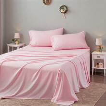 3/4 Pieces Sheet Set, Cooling Sheets For 3 Pieces Twin Sheet Set With Pillowcase, Full/Queen/King Size Bed Set With 4Pieces, Derived From Microfiber, Breathable & Soft, Deep Pocket Up To 16", Hotel Luxury Silky Bedding For Hot Sleepers - 粉色 - 查看 2