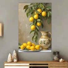 Framed 1pc Framed Lemon Still Life Wall Art - Vibrant Yellow Lemons & Green Leaves In Ornate Vase, Modern Classic Home Decor For Living Room, Bedroom, Office, Dining Room - Perfect Birthday, Holiday, Housewarming Gift, Indoor Decoration | Quality Print Colors - Đóng khung - Xem 1