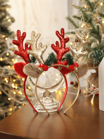 1 pieza Diadema con cuernos de reno, accesorio para el cabello de fiesta navideña roja