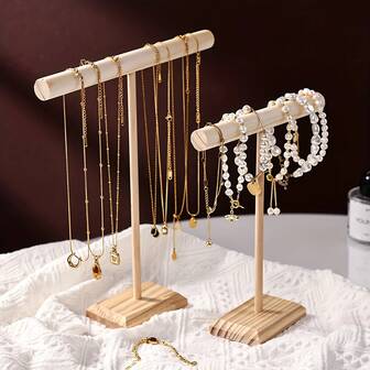 Wooden Bracelet Display Stands T-Bar Jewelry Holder Necklace Holder Stand Bangle Storage Rack Jewelry Organizer Display