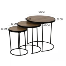 Three-Piece Modern Minimalist Round Coffee Table/Coffee Table Set | Available In Multiple Sizes, Suitable For Living Rooms, Offices, And Outdoors, Made Of Solid Wood And Metal. - Khaki - View 3