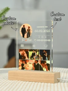 1pc Custom Couple Collage Photo Led Night Light, Personalized Acrylic Night Light With Photo & Text, Custom Photo Lamp, Personalized Photo Collage LED Light, Couple Picture Frame, Personalized Photo Collage Gift For Mother's Day, For Birthdays, For Children's Day, For Father's Day, For Graduation, For Weddings, For Housewarming Living Room, Bedroom, Office, Tea Room, Home, Bathroom, Dining Room, Valentine Day, Valentine Day Decor - Small Rectangular Stand-up - Black Circular Frame Music - View 1