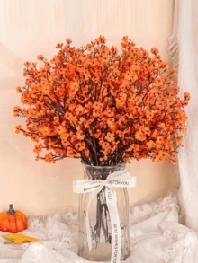 Nejlue Artificial Flowers/Plants1111 Home & Living 1/4Pcs Orange Artificial Baby's Breath & Gypsophila Silk Flower Bouquet, Artificial Plants, Artificial Decorations, Christmas Decor, Wedding Bridal Party, Home DIY Floral Arrangement, Valentine Day, Gifts Birthday Graduation Home Decor Back To School Room Decor School Supplies - Orange - View 4