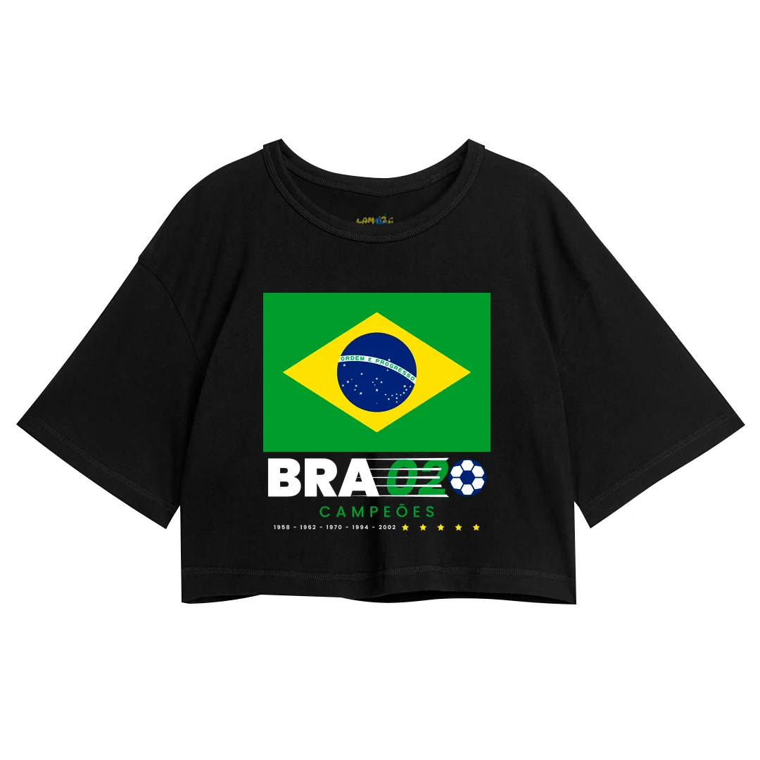 Cropped Oversized Brazil World Cup 2026 Dates Champions - 黑色 - 查看 1