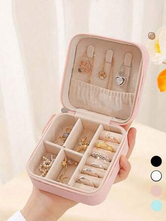 1pc Minimalist Travel & Home Jewelry Storage Box, Portable Earring, Ring, Bracelet Organizer, Fashionable Personalized Leather Jewelry Container, Suitable For Rings, Necklaces, Earrings, Perfect Gift For Women, Exquisite And Memorable Holiday Gift For Mother's Day, Valentine's Day, Christmas