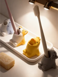 1个创意卡通动物牙刷架、笔筒、可爱收纳架，多种颜色可选，开学季必备