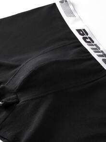 4 chiếc quần lót boxer cổ điển, quần lót cạp chun có họa tiết chữ cho nam, quần lót nam màu trơn, quần đùi - màu đen - Xem 7