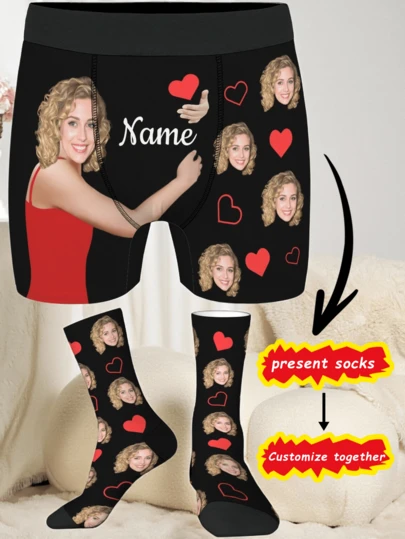 [DIY] Customized Underwear With Free Customized Socks, Novelty Underwear With Funny Big Head/Portrait/Face Replacement Design, Comfortable Fabric, Great Gift For Friends/Partners/Lovers, Party/Birthday