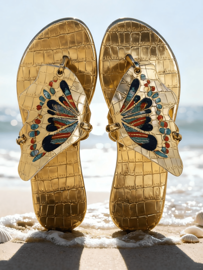 Tongs plates uniques rétro françaises pour femmes, design papillon ajouré pour le port en extérieur pendant l'été