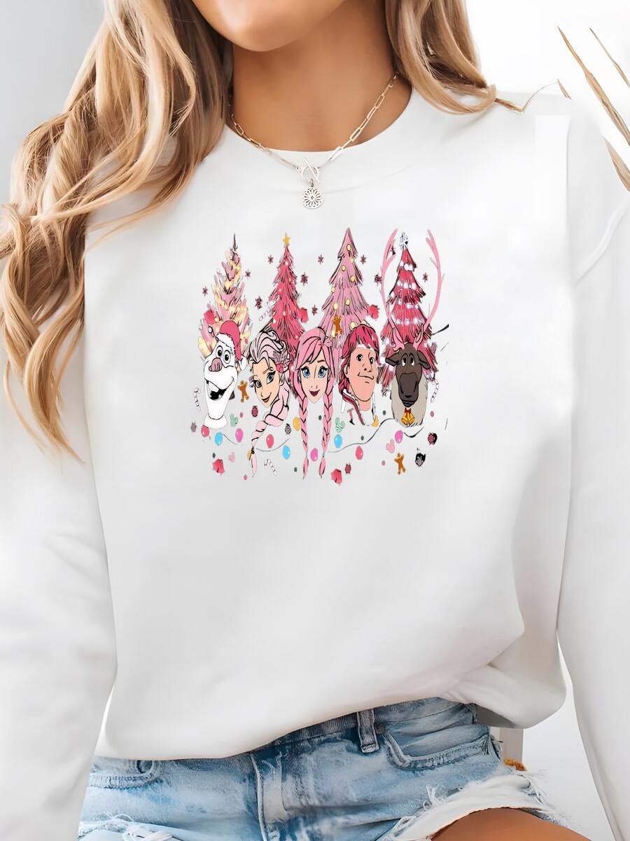 Frozen Pink Christmas Sweatshirt, Land Family Vacation Gift, Merry Christmas Sweatshirt, Xmas Gift,  Sweatshirt Sweatshirt - 白色 - 查看 1