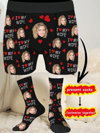[DIY] Customized Underwear With Free Customized Socks, Novelty Underwear With Funny Big Head/Portrait/Face Replacement Design, Comfortable Fabric, Gift For Friends/Partner/Lover, Party/Birthday Present