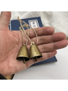 Conjunto de 11 peças, sendo 10 sinos de Natal vintage em bronze com cordões combinando - Sinos de metal com tema de Papai Noel, ideais para decoração de casa e festas. - Multicolorido - Ver 3