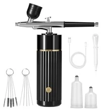 带压缩机的喷枪套件，便携式自动手持喷枪，0.35 毫米笔尖，34Psi 气压，可充电压缩机，用于绘画、纹身、模型着色和蛋糕装饰 - 黑色 - 查看 8