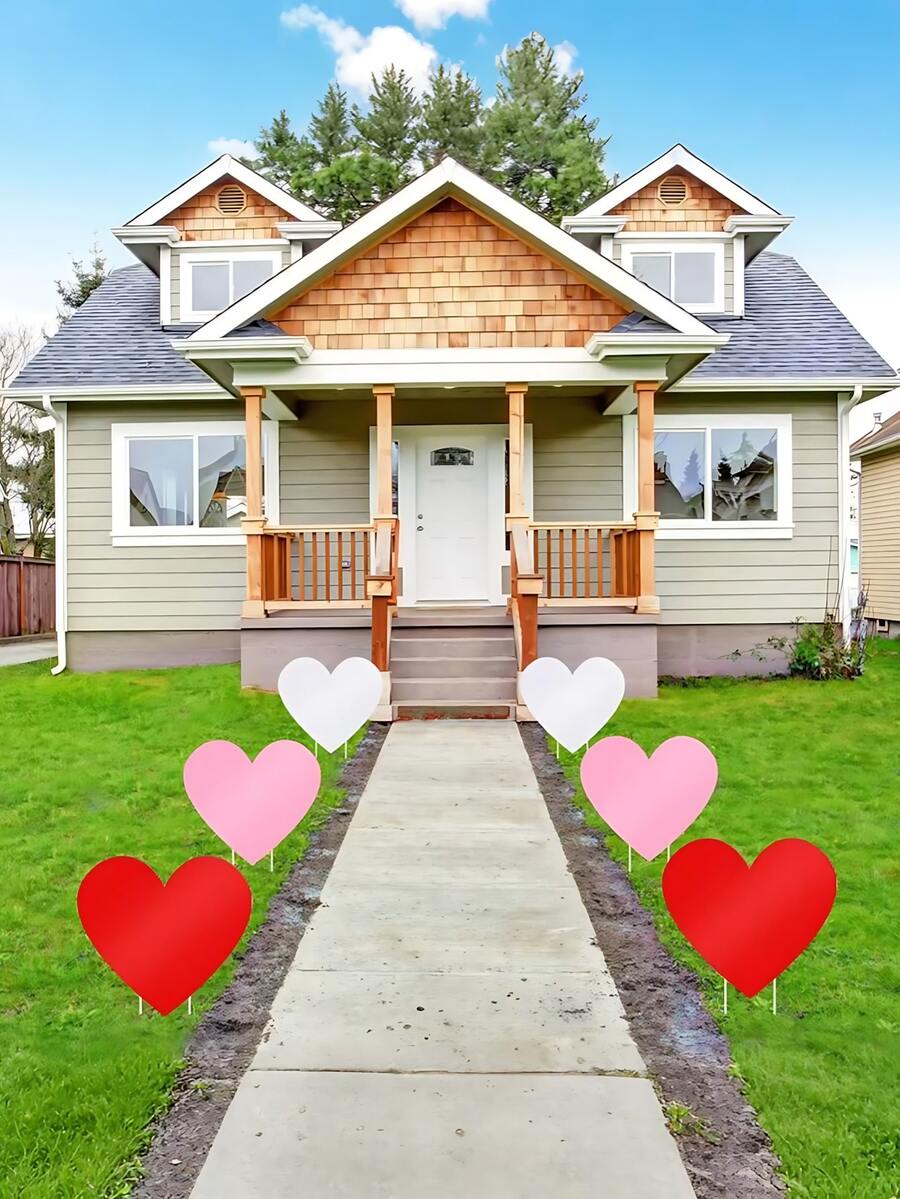 Valentine's Day Garden Sign With Red & Pink Love-Themed Outdoor Decor Large Single-Sided Heart Sign Perfect For Romantic Weddings, Engagements, Anniversaries Garden, Patio, Lawn Decor Valentine's Day Atmosphere Decor Ground - Multicolor - View 1