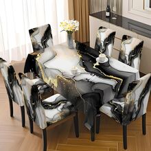 5-Piece/7-Piece Chair Cover And Tablecloth Set In Black, White, And Gold Fluid Art Series - Luxurious Abstract Splatter Texture Tablecloth And Chair Cover Set For Modern Art Style Home Textile Sets; Rectangular Table And Chair Decoration, Elastic And Comfortable, Detachable For Washing, Suitable For Home And Party Decoration, Event Planning, Holiday Table Setting, Elegant Decoration, Floral Design, Detachable Cover, Comfortable Fit, Rectangular Tablecloth, Party Planner, Event Planner Elastic Tablecloth Set, Suitable For Dining Rooms, Living Rooms, Kitchens, Home Decoration. - Nhiều màu - Xem 6