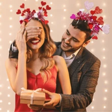 2件装情人节心形头饰，闪亮心形发箍，心形装饰头饰，红色心形头饰，适合情人节、节日婚礼、生日、派对礼物装饰、拍照道具装饰头饰 - 彩色 - 查看 2