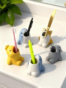 1个创意卡通动物牙刷架、笔筒、可爱收纳架，多种颜色可选，开学季必备