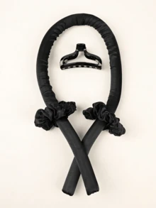 4 قطع مجموعة من الكعكات موحد اللون الملونة، ومكواة الشعر المجعد، ومشابك الشعر، اكسسوارات الرأس، اكسسوارات الشعر للنساء - الأسود - مشاهدة 7