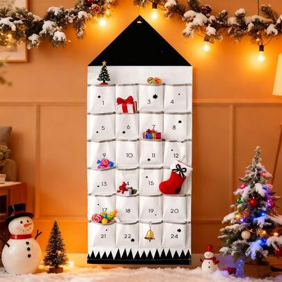 1pc,Advent Calendar 24 Pockets Calendar Christmas Advent Calendar With Pocket Wall Storage Gift Bags Christmas Decorations, Christmas Ornaments, Room Decorations, Home Decor, House Decorations