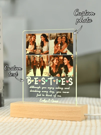1pc Custom Couple Collage Photo Led Night Light, Personalized Acrylic Night Light With Photo & Text, Custom Photo Lamp, Personalized Photo Collage LED Light, Couple Picture Frame, Personalized Photo Collage Gift For Mother's Day, For Birthdays, For Children's Day, For Father's Day, For Graduation, For Weddings, For Housewarming Living Room, Bedroom, Office, Tea Room, Home, Bathroom, Dining Room, Valentine Day, Valentine Day Decor
